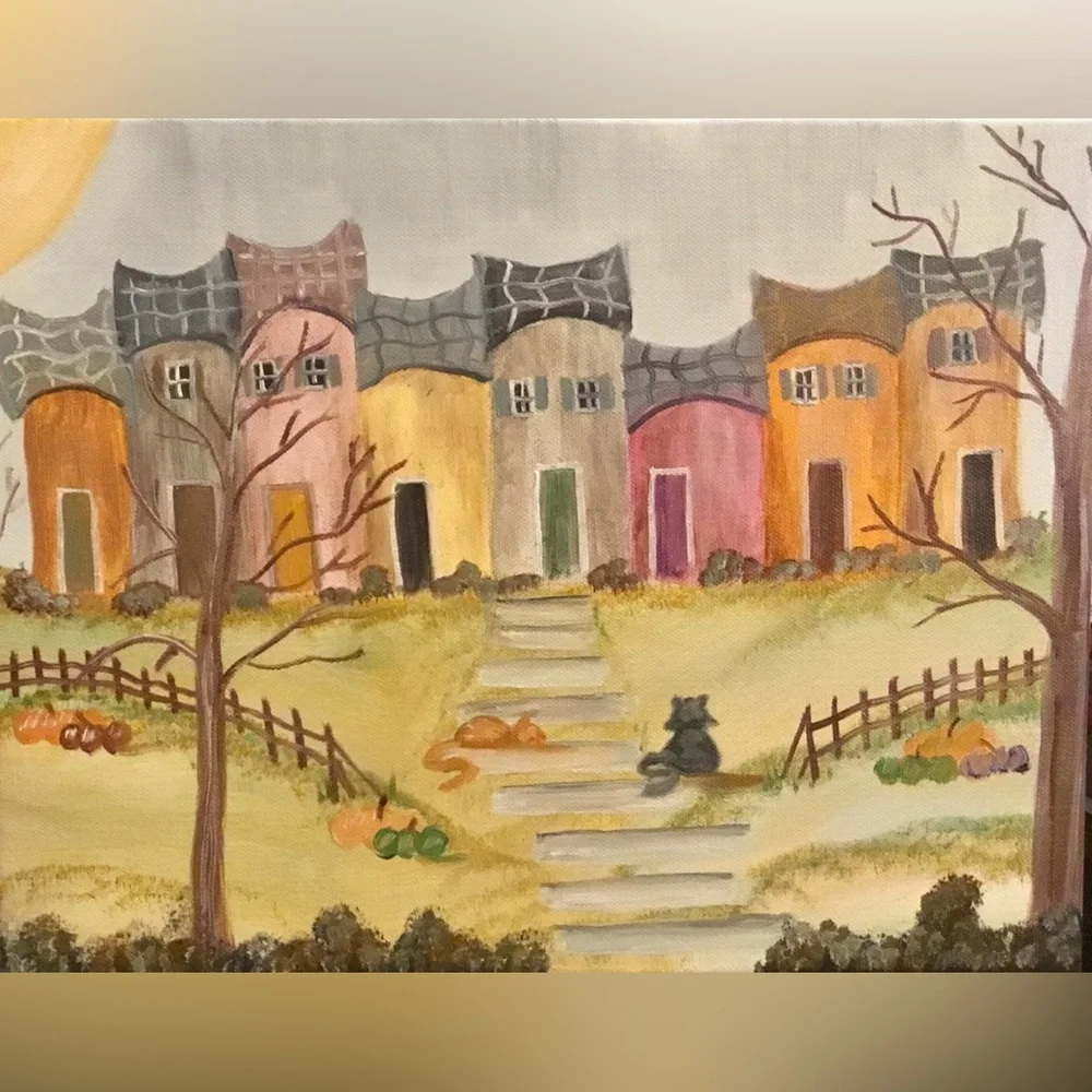 Hand Crafted Vibrant Village Scene Painting - Picture 1 of 1